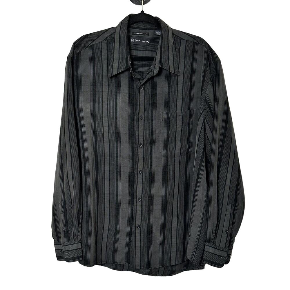 R&R Casuals Luxury Microfiber Men’s Button-Up Shirt Gray Pin Stripe Size XL